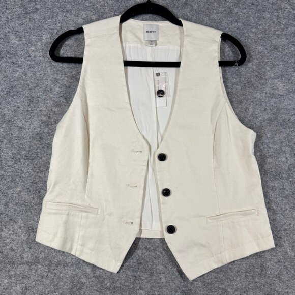 Anthropologie Maeve Ivory Tailored Linen Vest Size M Chic Workwear Office - Picture 2 of 16